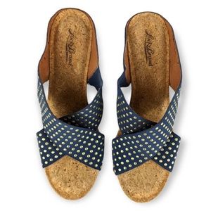 LUCKY BRAND Lk Miller 2 Cork Wedge Sandals in Navy and Gold: 9.5